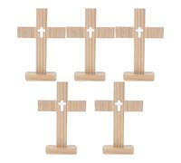 PAMINGONO 5pcs Wooden Cross Home Decor Handcrafted Pine Prayer Crucifix Tabletop Altar Ornament for Christian Faith Reflection and Religious Celebration