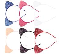 PAMINGONO 6 Pcs Sequin Cat Ears Hairband Set Candy Color Thin Headbands for Girls Cute Princess Headbands Hair Accessories in Red Orange Black White Blue Watermelon Red for Party and Daily Wear