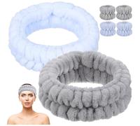 PAMINGONO 6 Pcs Spa Facial Headband and Wristband Set for Women, Elastic Plush Headbands and Cloth Wristbands, Blocks Liquids, for Yoga, Showering, and Skincare Routines