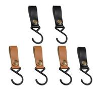 PAMINGONO 6pcs Camping Clothesline Hooks Leather Hangers with Pu Strap Sturdy Not Easy to Break Safe Storage for Outdoor Camping and Picnic