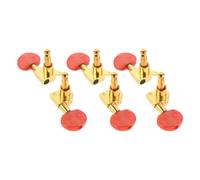 PAMINGONO 6pcs Gold Acoustic Guitar Tuning Pegs with Oval Red Iridescent Knobs, Fully Enclosed String Tuner Machine Heads for Folk and Wooden Guitars, Replacement Locking Tuning Keys for