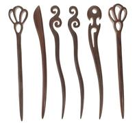 PAMINGONO 6pcs Handmade Ebony Hair Chopsticks Vintage Carved Wooden Hairpins for Women Smooth Curved Traditional Chinese Style Hair Accessories with Geometric Hollow Design and Healthy