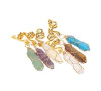PAMINGONO 6pcs Natural Stone Dreadlock Accessories with Vintage Wire Wrapping Hexagonal Pendant Hair Jewelry for Braids Easy to Attach Hair Ornaments for Women