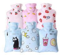 PAMINGONO 6pcs Small Cartoon Hot Water Bags Hand Warmers PVC Material Mini Warm Water Bottles for Household Use Comfortable Practical Hand Warmer Sets with Red Lips Banana Strawberry Cup