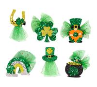 PAMINGONO 6pcs St Patrick’s Day Festival Hair Clips Set for - Green Shamrock, Rainbow Bridge, Leprechaun Hat, Gold Coin Pot, Horseshoe Designs - Delicate Multi-shaped Hairpins for Party