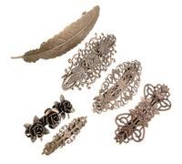 PAMINGONO 6pcs Vintage Copper Hair Pins Set with Crown, Triple Flowers, Plume, Art Deco Floral, Vine and Rose Designs - European Style Hair Accessories for Women