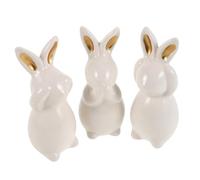 PAMINGONO Animal Decorative Ornaments 3Pcs Ceramic Easter Bunny Figurines Porcelain Rabbits Tabletop Statues for Spring Home Display