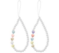 PAMINGONO Beaded Phone Charm Wrist Strap Phone Hanging Strap 2pcs with Pearl Heart Pendant Cute Plastic Resin Easy to Carry DIY Accessory