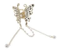 PAMINGONO Butterfly Claw Clips Hair Clips Butterfly Claw with Tassel Rhinestone Simulation Pearl Alloy Elegant Strong Grip Secure Hold for Brides Women Casual Outings Weddings