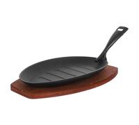 PAMINGONO Cast Iron Steak Skillet 8 Inch with Wood Tray and Fork Cast Iron Griddle Plate for BBQ and Stovetop Cooking for Sizzling Fajitas and Hot Steak