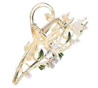 PAMINGONO Cat's Eye Flower Hair Claw Clip Vintage Floral Barrette with Artificial Pearls and Leaves Elegant Metal Hair Clip for Women Versatile Accessory for Everyday and Special Occasions