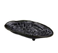 PAMINGONO Ceramic Butterfly Feeder Tray 8.25-inch Obsidian Oyster Shell Design Outdoor Bee Feeding Water Dish Garden Decor Puddler for Wild Butterflies and Bees