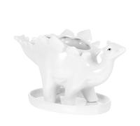 PAMINGONO Ceramic Dinosaur Flower Pot with Tray, Indoor Succulent Planter for Desk and Table, White Smilodon Cartoon Pot for Home and Office Plant Decor