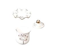 PAMINGONO Ceramic Water Offering Cup with Unique Lotus Design Beige Round Porcelain Cup for Buddhist Ceremonies and Home Use Suitable for Meditation and Rituals