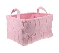 PAMINGONO Coquette Pink Bow Foldable Basket with Handles Plush Flannel Fabric Reinforced Stitching Storage Bin for Playroom Shelf Container
