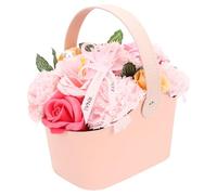PAMINGONO Delicate Pink Soap Flower Bouquet with Basket, Scented Soap Petals Box for Women, Bridal Shower and Valentine’s Day Floral Bath Set