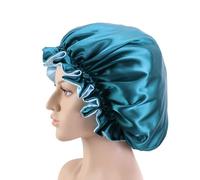 PAMINGONO Double Layer Satin Chemotherapy Sleeping Bonnet Large Round Night Hat for Women Peacock Blue Hair Beauty Cap