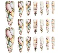 PAMINGONO Easter Artificial Nails Press Nails Short Fake Rabbit Flower Designs Manicure Art for Daily Party Wear Spring