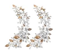 PAMINGONO Elegant 2pcs Golden Wedding Hair Pieces for Brides Handmade from Polymer Clay and Metal, Hair Accessories for Bridesmaids and Women at Graduation Season and Formal Events