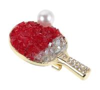 PAMINGONO Elegant Table Tennis Brooch Pin with Red Rhinestone and Pearl Accents, Copper Material, Comfortable Statement Jewellery for Women Sports Enthusiasts, for Shirts and Formal Wear
