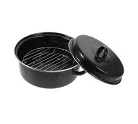 PAMINGONO Enamel Roasting Pan with Lid 24cm Covered Cooker Multi-Function Roaster Pot for Outdoor BBQ and Home Sweet Potato Baking
