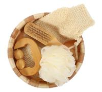PAMINGONO Exfoliating Bath Brush and Body Scrubber Four Piece Wood Set for Foot Cleaning and Deep Skin Care in Shower Spa Essentials for Women