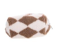 PAMINGONO Fluffy Checkerboard Makeup Bag Multifunctional Travel Cosmetic Case Women Organizer Bag Cute Drawstring Pencil Case