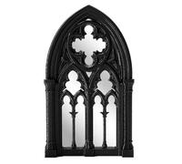PAMINGONO Gothic Arch Window Frame Wall Decor Mirror with Peel and Stick Plastic Sheet for Bathroom or Party Vintage Cathedral Style Black Self-adhesive Mirror Sheet Easy Installation