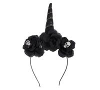 PAMINGONO Halloween Unicorn Headband with Artificial Flower Shape, Black Cloth Material, Unique Party Headwear and Dancing Parties