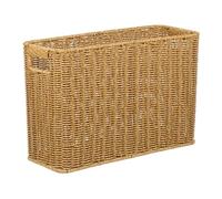 PAMINGONO Hand-woven Magazine Basket Rattan Storage Box with Handle Rectangular Tall Narrow Basket for Books Newspaper Desktop Organizer
