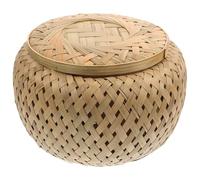 PAMINGONO Handcrafted Organizer Bamboo and, Basket with Storage Woven Sturdy Lid Delicate round Double-layer for Rustic Texture Design for Storing Many Home Ornament and Hotel Use Items