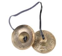 PAMINGONO Handmade Brass Cymbal Bell with Eight Treasures Pattern and Storage Bag, Yoga Meditation Percussion Instrument for Mindfulness and Spiritual Practice