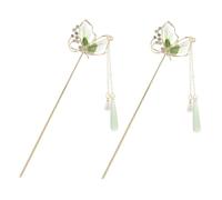 PAMINGONO Handmade Green Butterfly Tassel Hairpin Classic Chinese Hairpin Hair Stick Pins Asian Hair Accessories