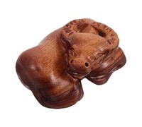 PAMINGONO Handmade Wooden Bull Sculpture Feng Shui Ornament Chinese Zodiac Strength Symbol Desktop Animal Figurine for Home Office Decor Gift