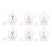 PAMINGONO Holy Water Bottles 6Pcs 60ML Plastic White Leak-Proof Empty Bottles with Golden Holy Water Logo for Church Easter