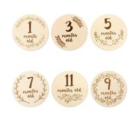 PAMINGONO Infant Growth Marker Cards Infant Monthly Cards for Newborn Babies Delicate Letter Design Wooden Photography Props for Baby Shower and Photo Sessions, 6Pcs