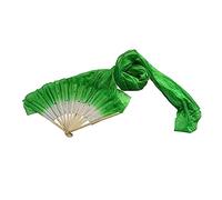 PAMINGONO Long Silk Belly Dance Fan Veil Gradient Color Handcrafted Lightweight Bamboo Folding Fan for Women Ethnic Dance Stage Performance