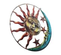 PAMINGONO Metal Wall Art Decor Sun and Moon Wall Sculpture with Brushed Finish Iron Material Easy Installation for Indoor Patio or Garden Rustic Celestial Hanging Ornament