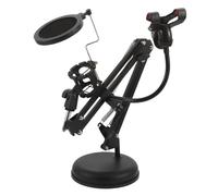PAMINGONO Mic Phone and Adjustable Design Arm Dual, Desktop Stand with Professional Noise Reduction, Metal Plastic Construction, Includes Holder Clip and Pop Filter, for Voice and Radio