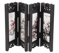 PAMINGONO Mini Chinese Style Folding Screen Panel Antique Privacy Divider for Desktop Decor Compact Divider for Home Office Bedroom Lightweight Tabletop Ornament Traditional Red Plum Blossom