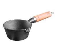 PAMINGONO Mini Frying Pan One-piece Moulded Cast Iron with Wooden Handle Non-Stick Saucepan for Cooking Eggs and Heating Oil for Induction Cooker Use Suitable for Gas and Electric Hobs