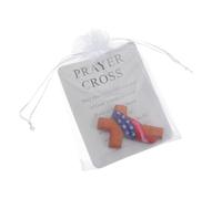 PAMINGONO Mini Oak Handheld Comfort Cross with American Flag Faith Reminder Pocket Cross with Storage Pouch and Blessing Card Christian Religious Gift for Baptism and First Communion