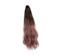 PAMINGONO Natural Wavy Ponytail Wig Clip-in Hair Extension Long Gradient Brown to Pink Curl Hairpiece for Women Daily Wear and Special Occasion