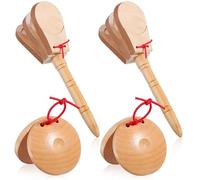 PAMINGONO Percussion Instrument Rustic Wood Patterns Wooden Castanets 4pcs with Handheld Style and Pleasant Sound Spanish Castanets for Instructional Scenarios and Musical Events