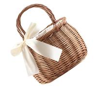 PAMINGONO Picnic Basket Handbag Natural Color Lightweight Woven Purse with Handle for Outdoor Shopping and Kitchen Storage Sturdy Rustic Style Carrying Bag for Dining and Use
