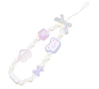 PAMINGONO Pink Heart Bear Beaded Phone Charm Strap Cute Kawaii Phone Wrist Lanyard Accessory for Women