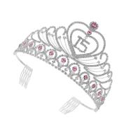 PAMINGONO Pink Rhinestone Tiara Crown Elegant Stylish Design for Birthday Party 15th Keepsake Headband without Fading
