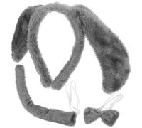 PAMINGONO Plush Puppy Ears Headband Set with Tail and Bowtie - 3pcs Grey Dog Cosplay Costume Props for Halloween Party and Stage Performance