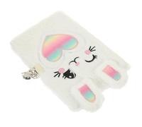 PAMINGONO Plush Rabbit Notebook for with Lock, Fluffy Cartoon Diary Journal with Rainbow Heart Cover, Student Notepad Gift for School and Daily Writing