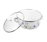 PAMINGONO Portable Soup Pot Two Handle Soup Pot Retro Enamel and Glass Flat Bottom 1.5l Capacity Fast-Heat Conduction Keep Warm for Cooking Noodles and Cooking Ribs